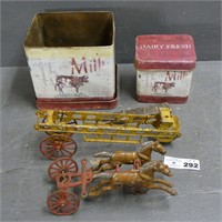Cast Iron Horse & Wagon - As Is - Tin