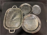 Lot of Silver Plate Trays and Other Miscellaneous