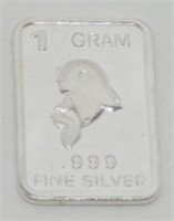 1 gram Silver Ingot - Dolphin, .999 Fine Silver