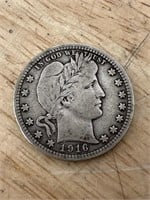 1916 Barber silver quarter US coin
