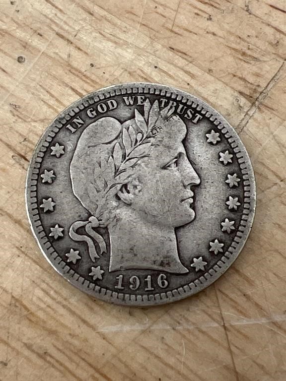 1916 Barber silver quarter US coin