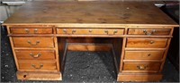 Pine double pedestal desk, 72x36x30"h; as is