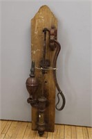 ANTIQUE NO. 2 WATER PUMP MOUNTED ON WOODEN BOARD