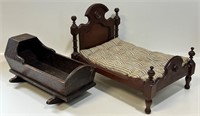 19TH CENTURY PINE CRADLE & VICTORIAN DOLL BED