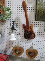 4 PC---- BELL, WOOD GUITAR, 2 BIRD PLAQUES