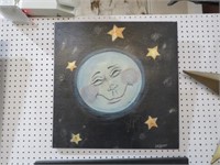 PAINTED ON WOOD MOON AND STARS ARTIST SIGNED