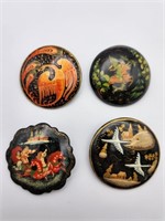 4 Russian Lacquer Brooches