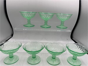 Green uranium glass sherbet dishes