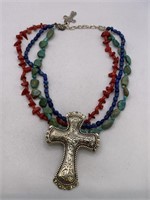NATURAL STONE NECKLACE W/ CROSS PENDANT