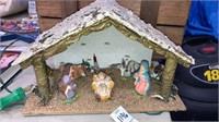 Vintage lighted nativity 10” long