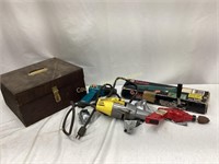 Assorted Electric Tools & Box