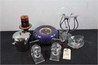 Candle Holders, Glass bookends, candy dish etc