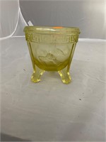 Antique Vaseline Glass Footed Bird Dish