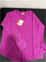 Women's XXL Long Sleeve Waffle Knit Shirt - Pink