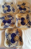 Square flow blue and gold dessert plates
