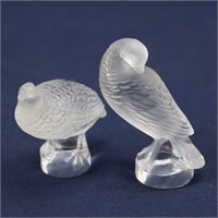 Pair of Lalique French Partridge Bird Figurines
