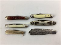 (6) pocket knives Case, H. Boker & Co, Remington