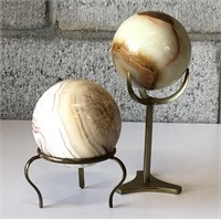 Decorative Marble Spheres on Brass Stands