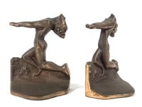 Pr Bronzed Iron Stretching Female Nude Bookends
