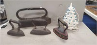 Vtg Irons & Ceramic Christmas Tree