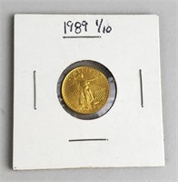 1989 1/10 Ounce Fine Gold Five Dollar Coin.