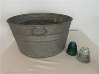 Large galvanized tub (#2) & 2 insulators