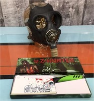 Vtg. gas mask prop & Z-Hunter cleaver