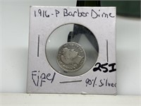 1916 BARBER SILVER DIME COIN