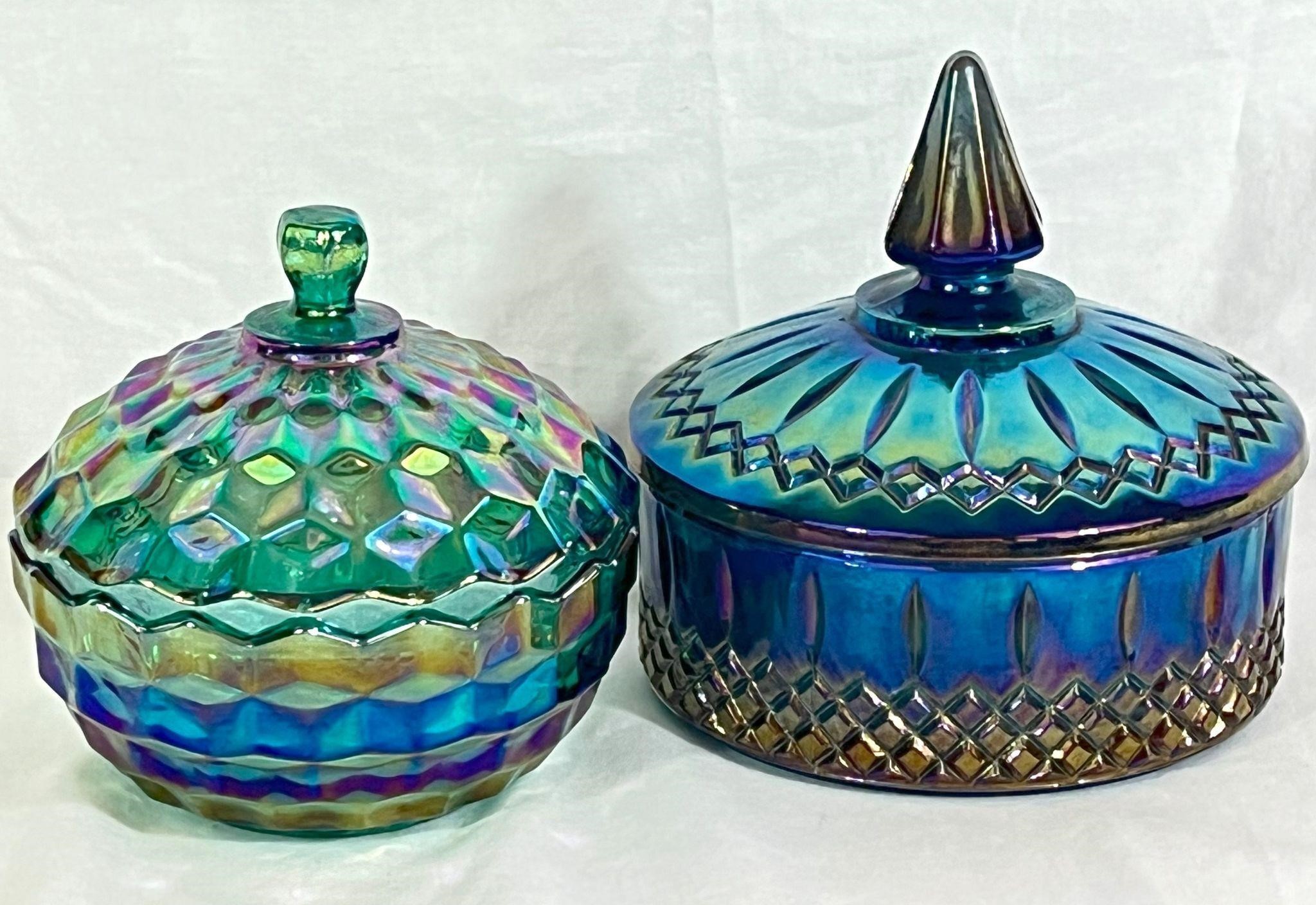 Pr. Indiana "Peacock" Carnival Glass Candy Dishes