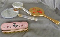 4-VINTAGE HAND MIRRORS*BRUSHES*SEWING KIT