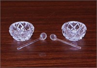 2 vintage crystal salt dips w/ glass spoons -