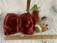 Pillow, Dog Stocking and Plastic Ornament