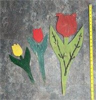 3 Wooden Folk Art Tulips