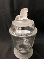 Satin Glass Reclining Lion Canister
