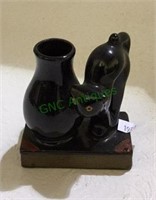 Vintage black cat with small vase measuring 3