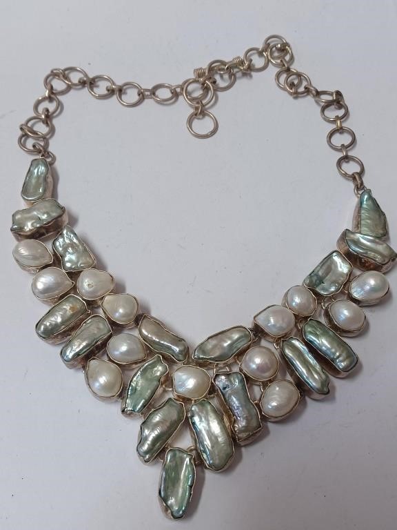 Beautiful 925 Marked Abalone Stone Necklace