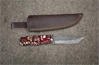 Handmade Fixed 4" Blade Damascus Steel Knife, 9-1/
