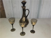 vintage Romabian smoker glass gold carafe