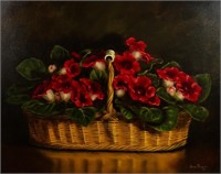 June Powell Flower Basket Still Life Oil on Canvas
