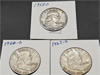 3- Silver Franklin Half Dollars