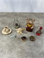 Vintage Pig ceramic bank and other figurines