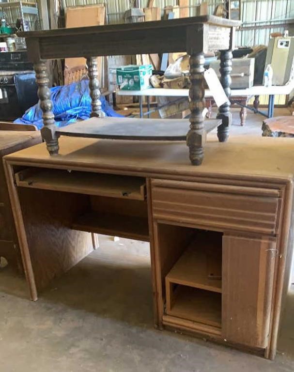 Wooden desk and small side table