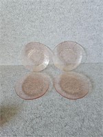 FOUR PINK DEPRESSION GLASS PLATES