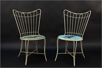 PAIR OF 50'S PAINTED SEAT METAL WIRE CHAIRS