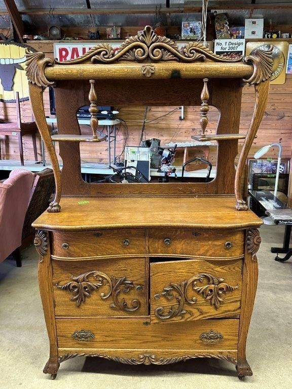 Antique Oak Buffet Very Fancy 24”X44”X78”