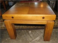 1970's oak accent table 28" sq. X 20"