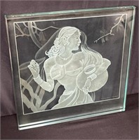 Reverse etched glass panel, marked "R. Lalique