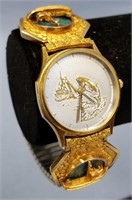 Gold nugget watch, with fishing vessel with opal b