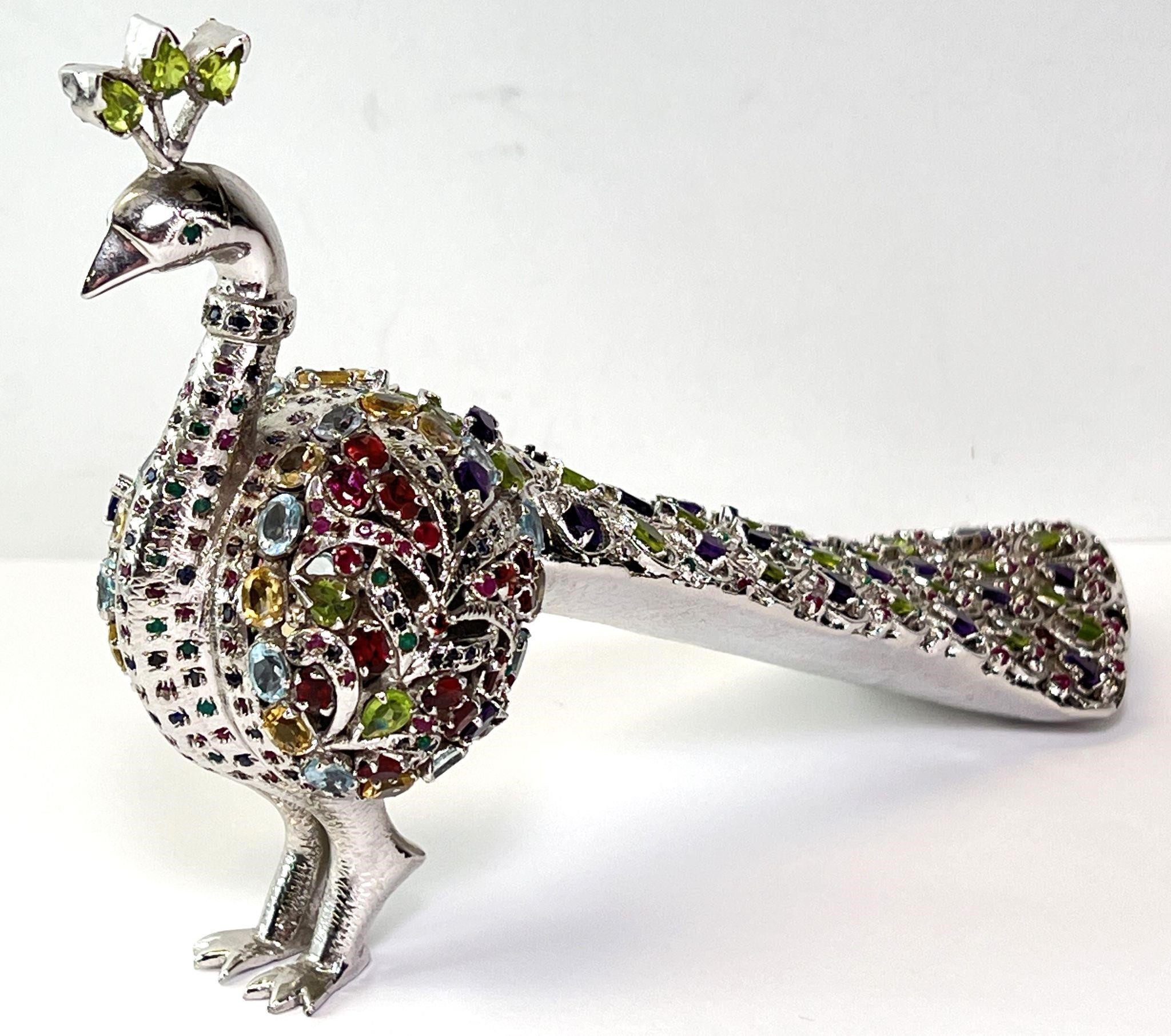 Solid Sterling Multi-Jeweled Peacock Figure 303 Gr