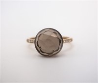 18kt YELLOW GOLD SMOKEY QUARTZ & DIAMOND RING